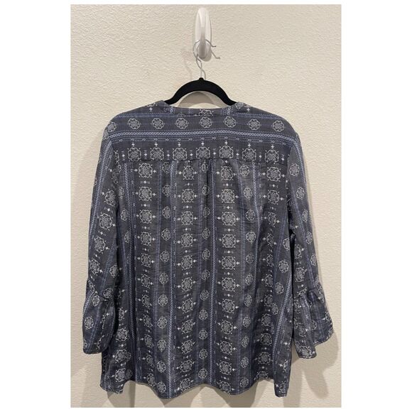 FRED DAVID Blue Printed Boho Ruffled Sleeve Blouse - Picture 4 of 4